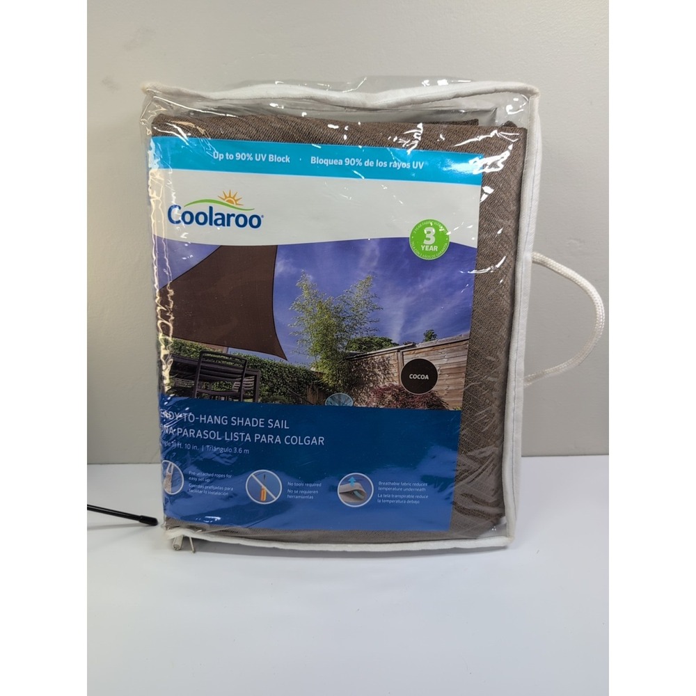 Coolaroo Sun Shade Sail - Triangle Canopy‎ - Ready To Hang 11ft Cocoa New
